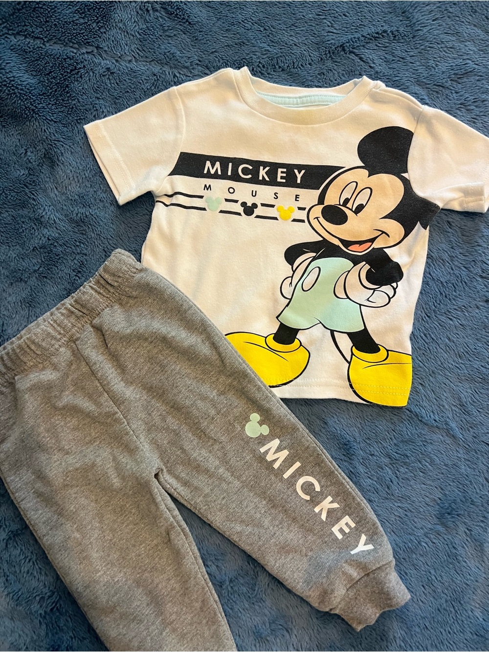 12m Disney Mickey Mouse White & Gray Kids Sweatpants Set